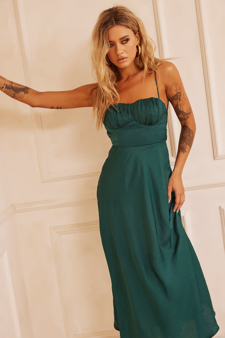 Affectionate Love Midi Dress - Forest Green for women
