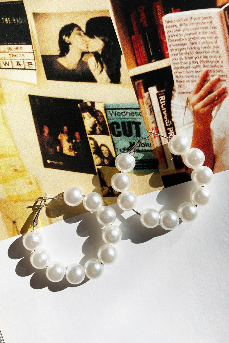 Amber Pearl Hoops - White for women