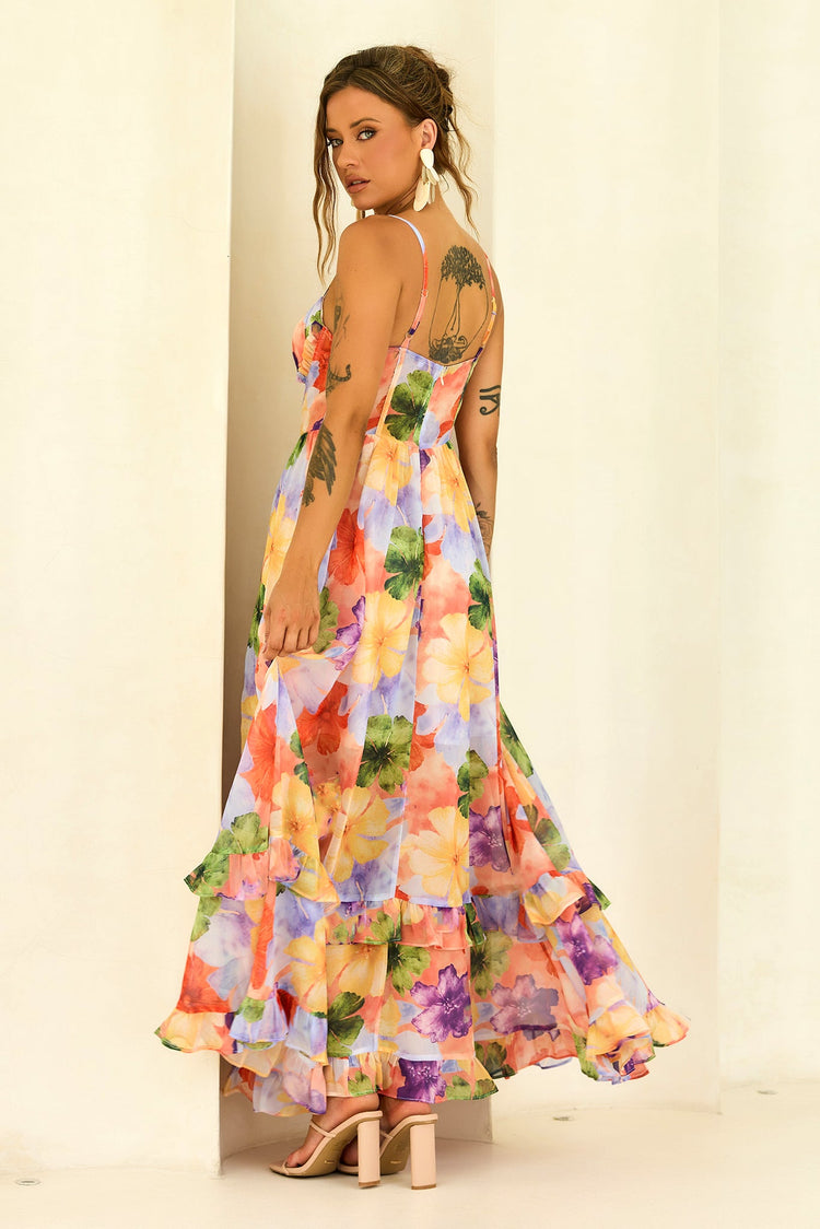 Azure Bloom Chiffon Maxi Dress - Orange Multi for women
