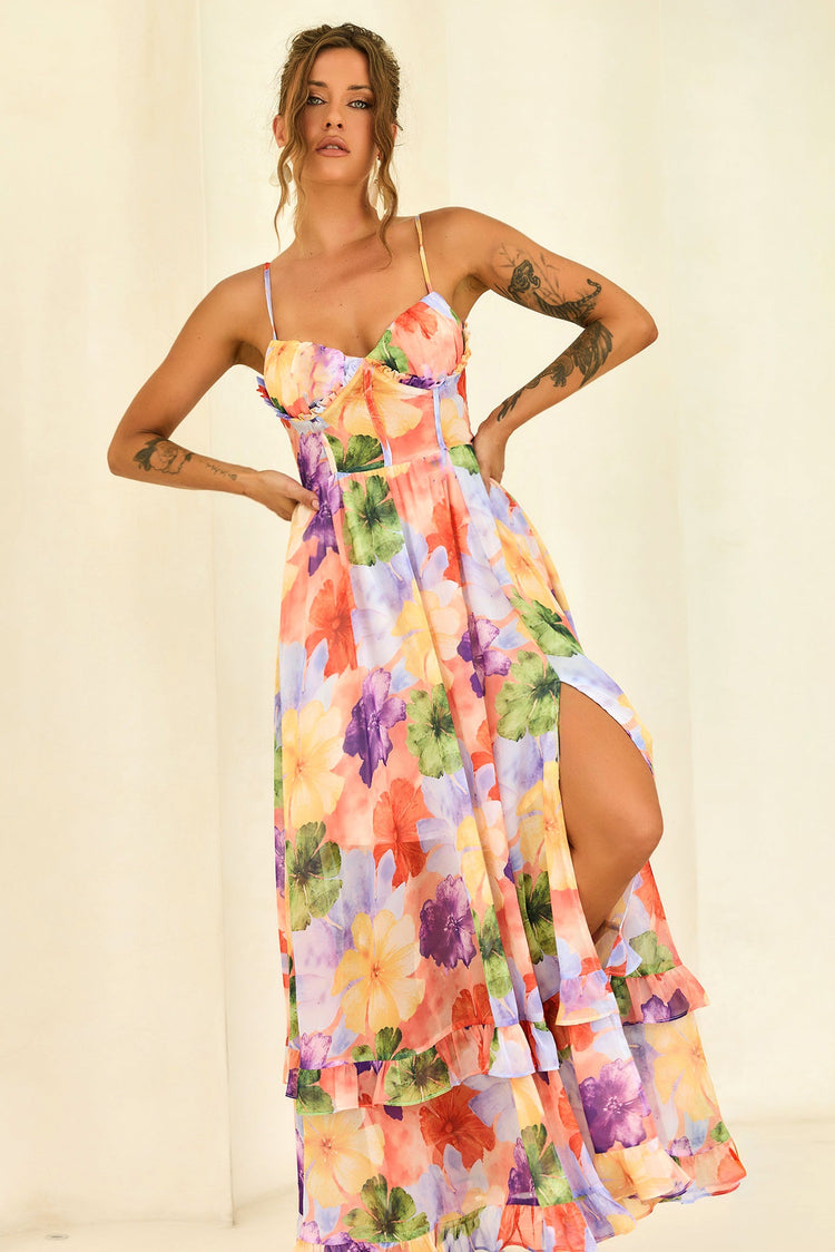 Azure Bloom Chiffon Maxi Dress - Orange Multi for women
