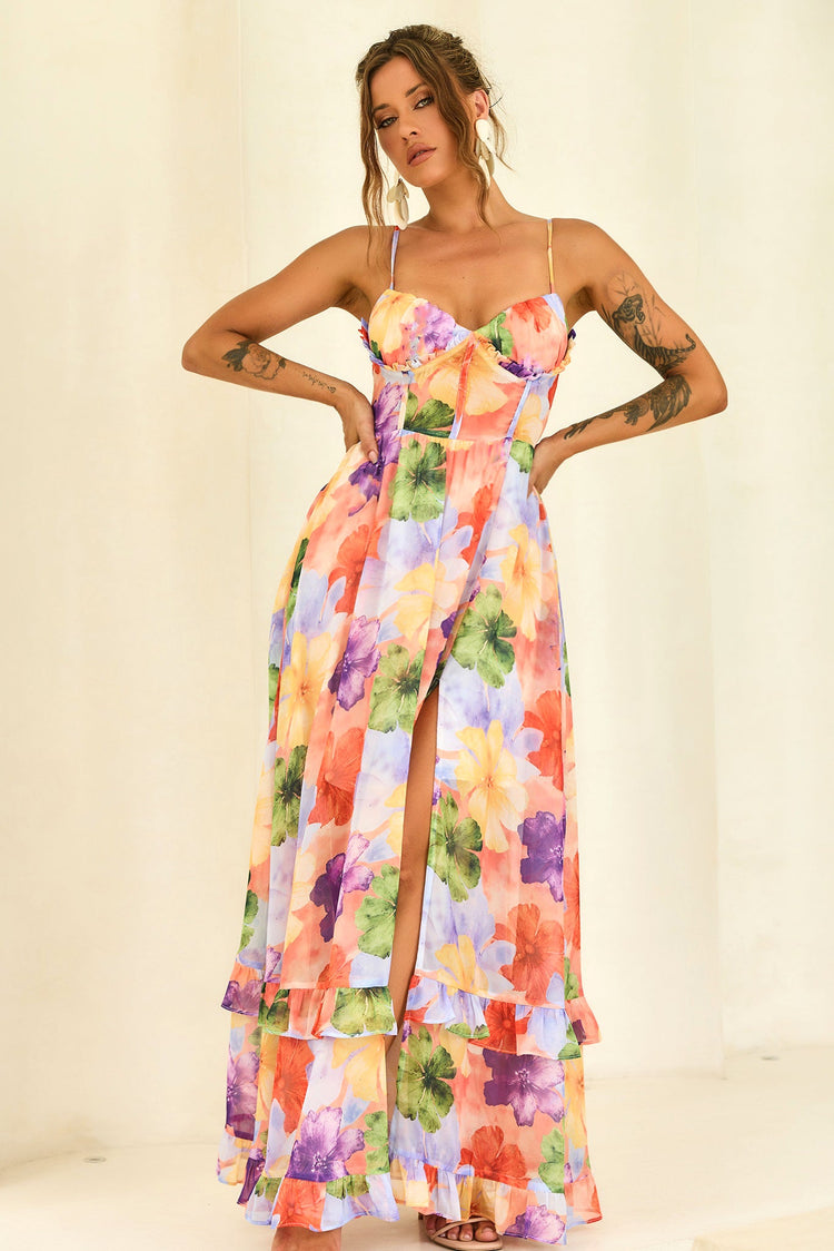 Azure Bloom Chiffon Maxi Dress - Orange Multi for women