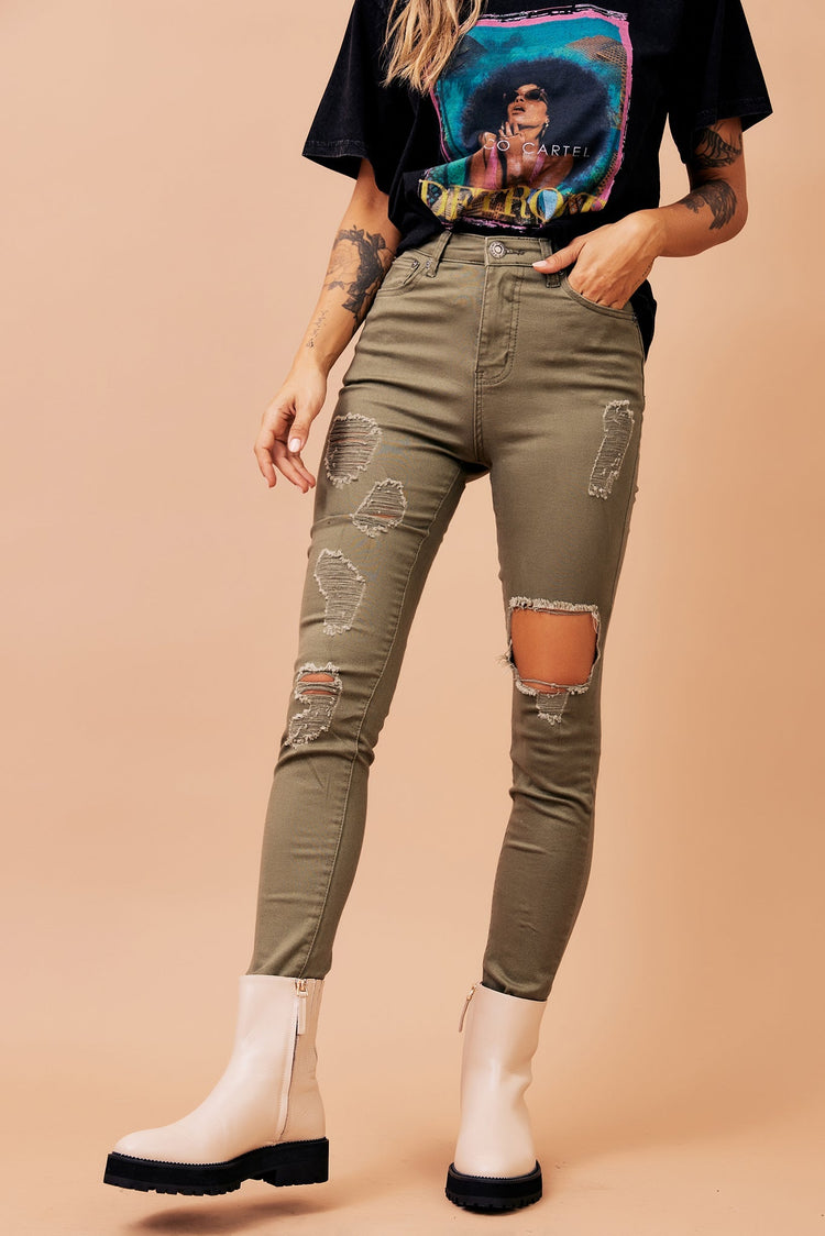 Bad Idea Jeans - Khaki Green for women
