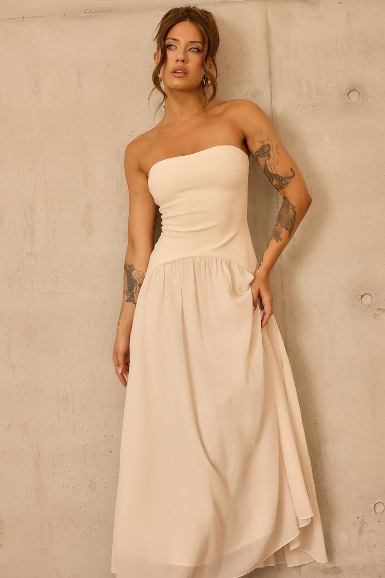 Bare Grace Strapless Maxi Dress - Cream for women