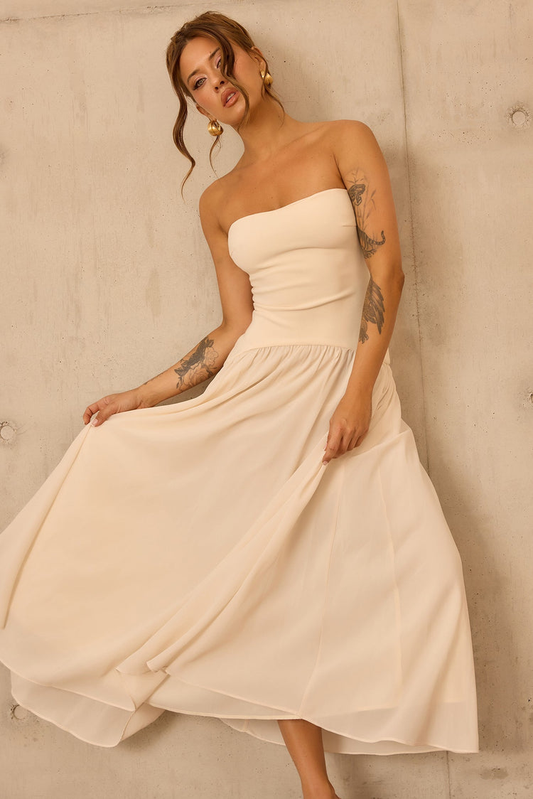 Bare Grace Strapless Maxi Dress - Cream for women