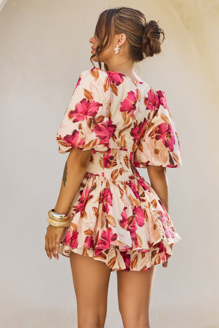 Blooming Belle Woven Playsuit - Wine Multi for women