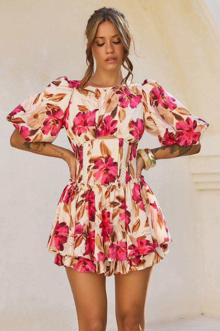 Blooming Belle Woven Playsuit - Wine Multi for women
