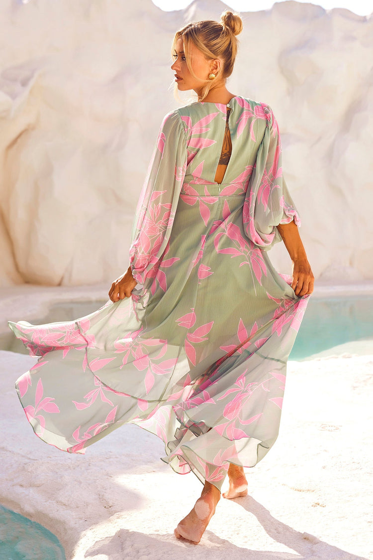 Botanical Blooms Maxi Dress - Sage for women