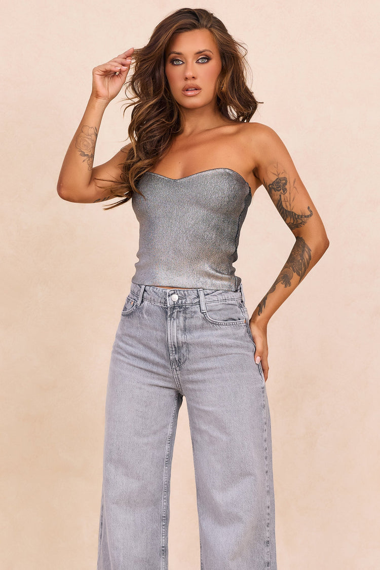 Breezes In Sunsets Foil Knit Top - Iron for women