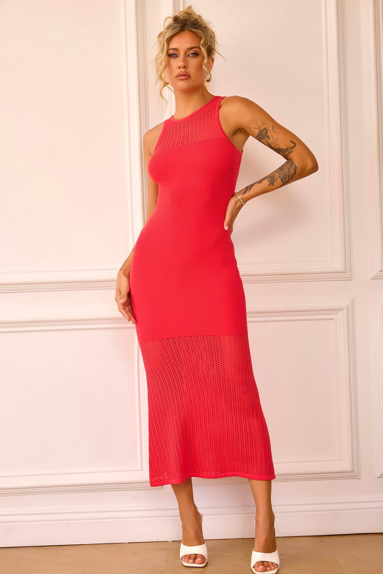 Butterfly Effect Knit Midi Dress - Red for women