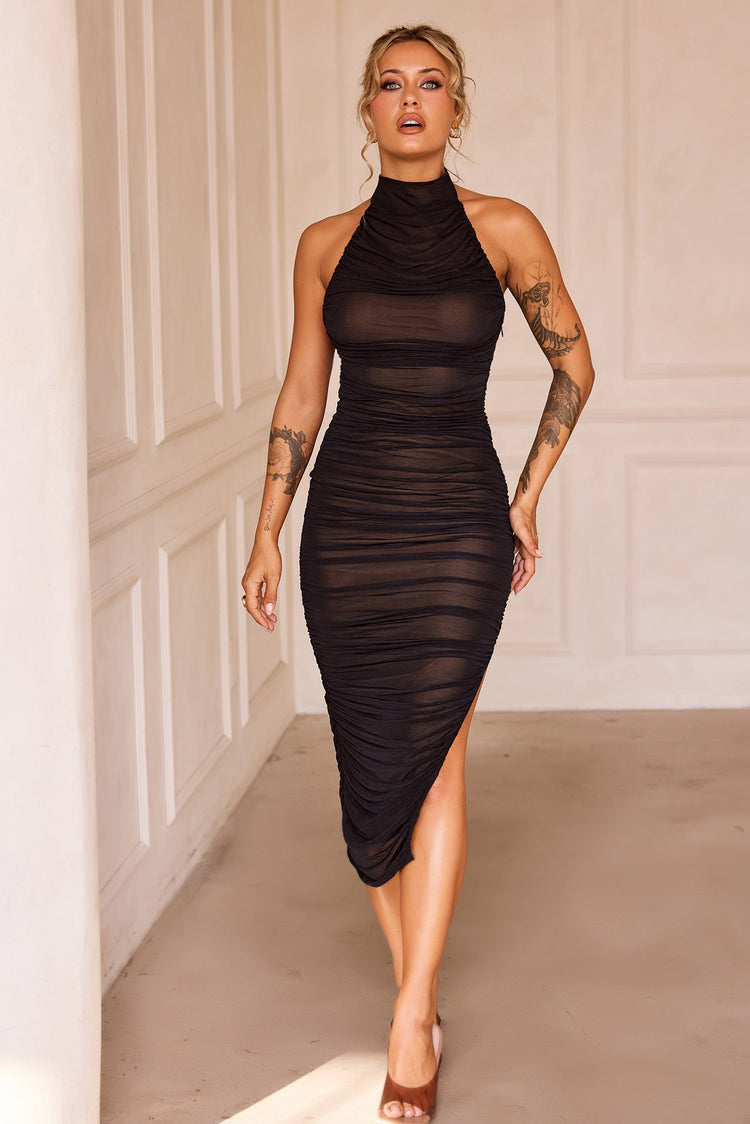 Caught In One Moment Midi Dress - Black for women