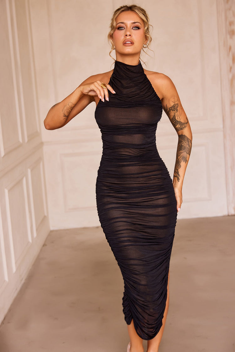 Caught In One Moment Midi Dress - Black for women
