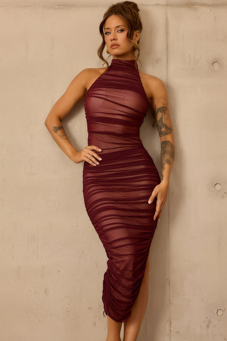 Caught In One Moment Midi Dress - Wine for women