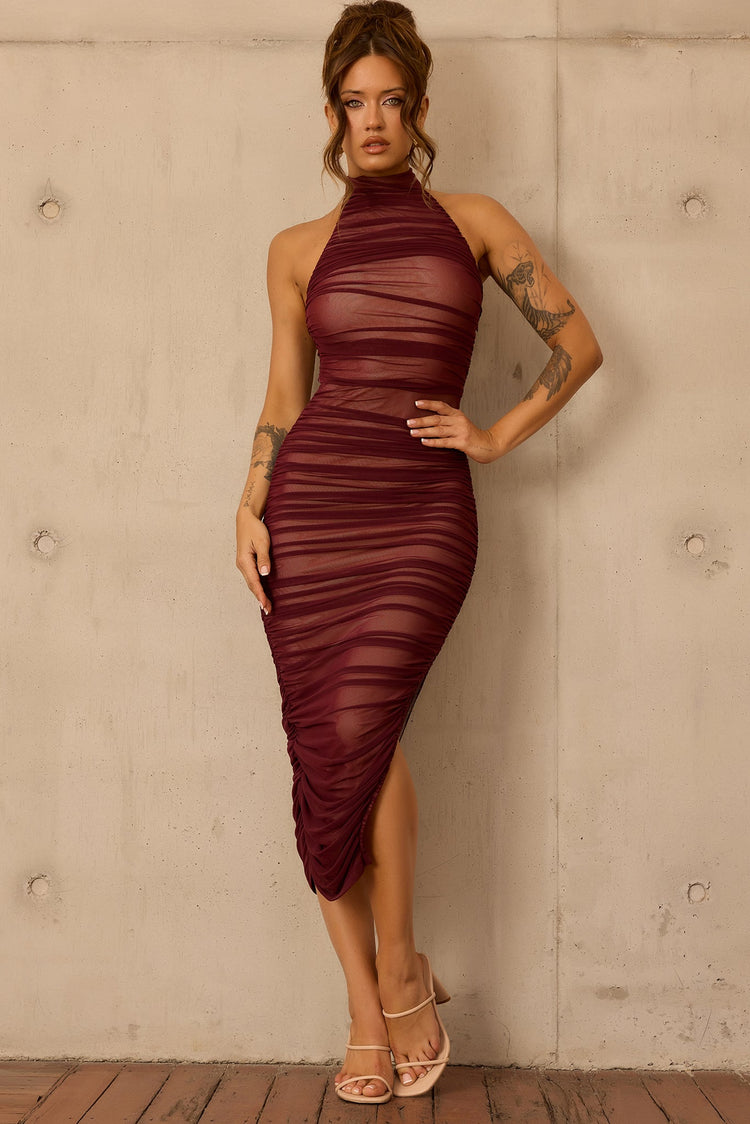 Caught In One Moment Midi Dress - Wine for women