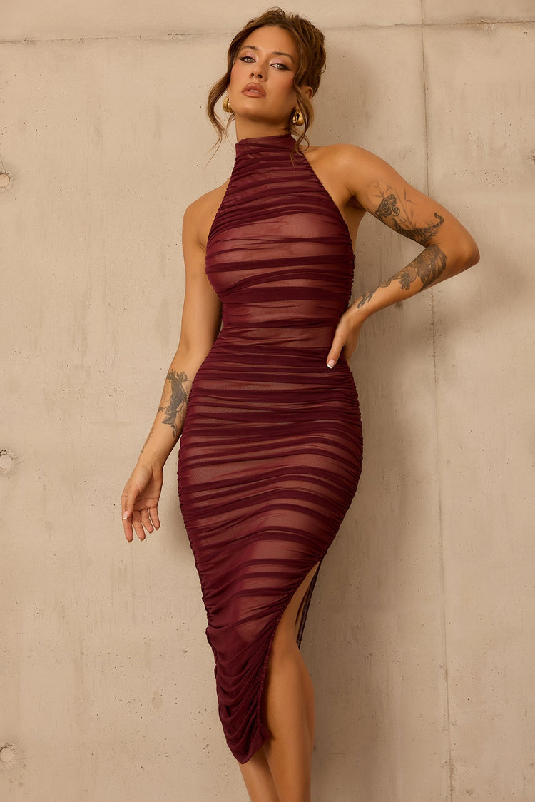 Caught In One Moment Midi Dress - Wine for women