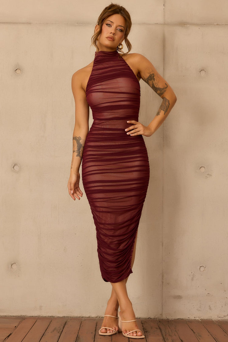 Caught In One Moment Midi Dress - Wine for women