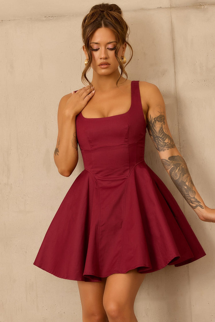 Crimson Whirl Woven Mini Dress - Wine for women