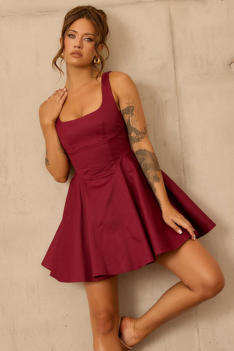 Crimson Whirl Woven Mini Dress - Wine - Stylish DRESSES Crimson Whirl Woven Mini Dress - Wine - Stylish DRESSES