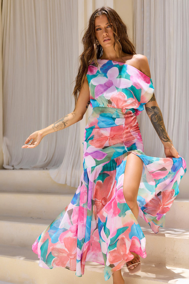 Darling Days Chiffon Maxi Dress - Pink Multi for women