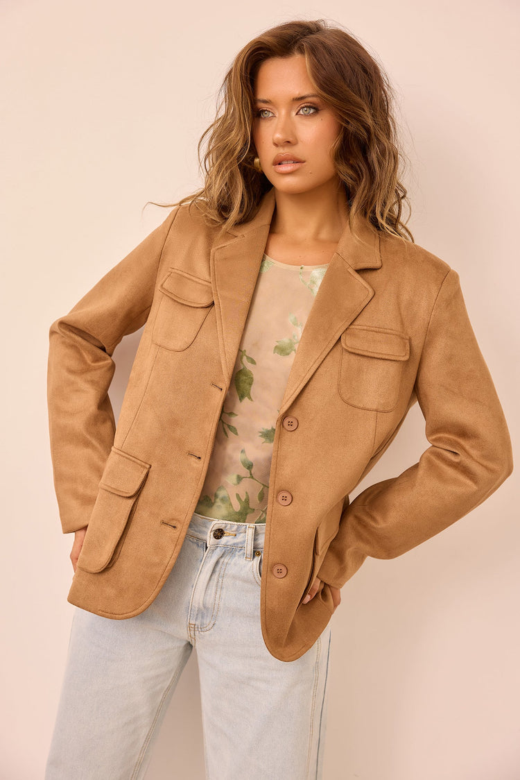 Desert Muse Vegan Suede Jacket - Toffee Brown for women
