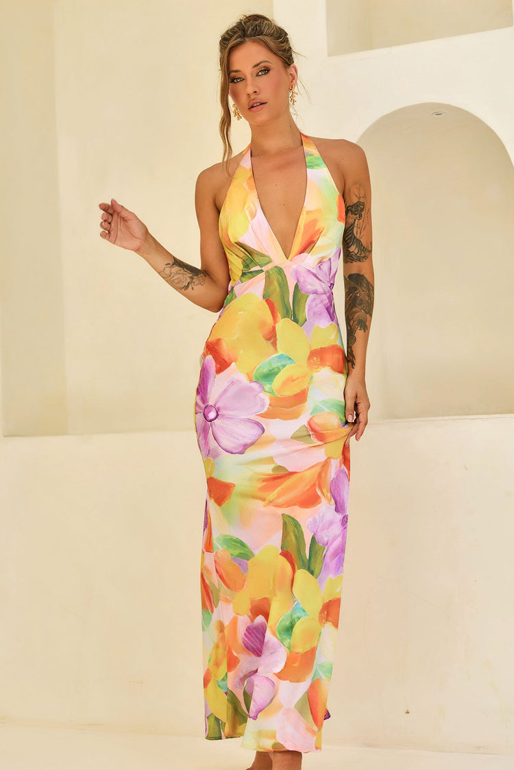 Dream State Satin Maxi Dress - Orange Multi for women