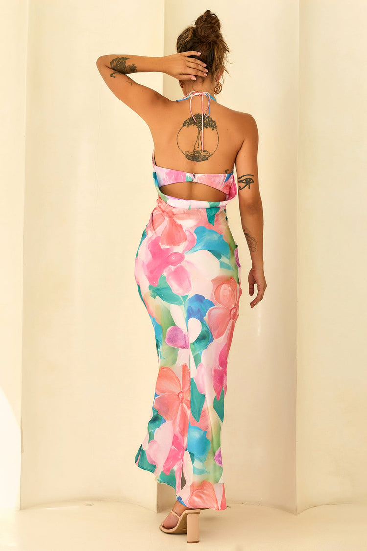 Dream State Satin Maxi Dress - Pink Multi for women