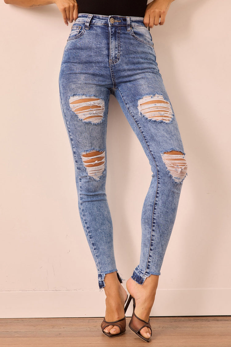 Easy Does It Crop Jeans - Washed Blue for women