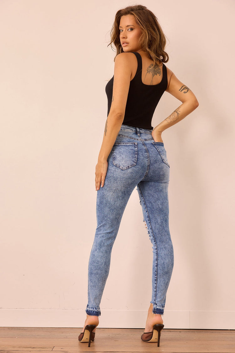 Easy Does It Crop Jeans - Washed Blue for women