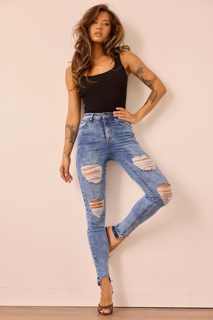 Easy Does It Crop Jeans - Washed Blue for women