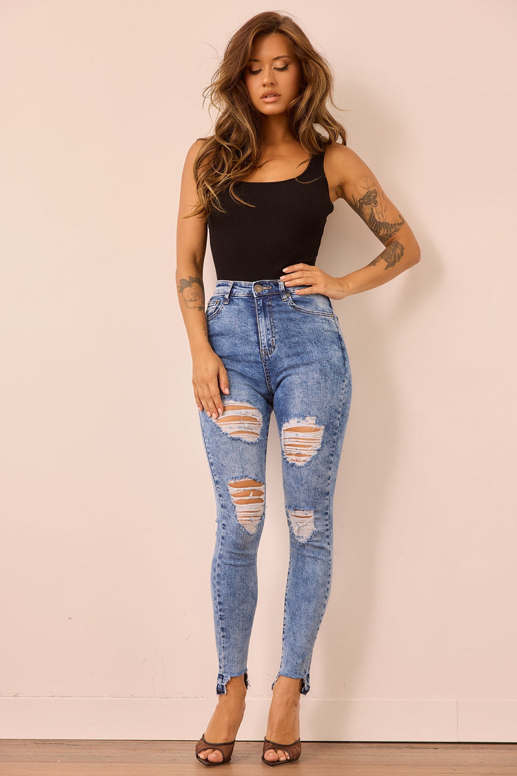 Easy Does It Crop Jeans - Washed Blue for women