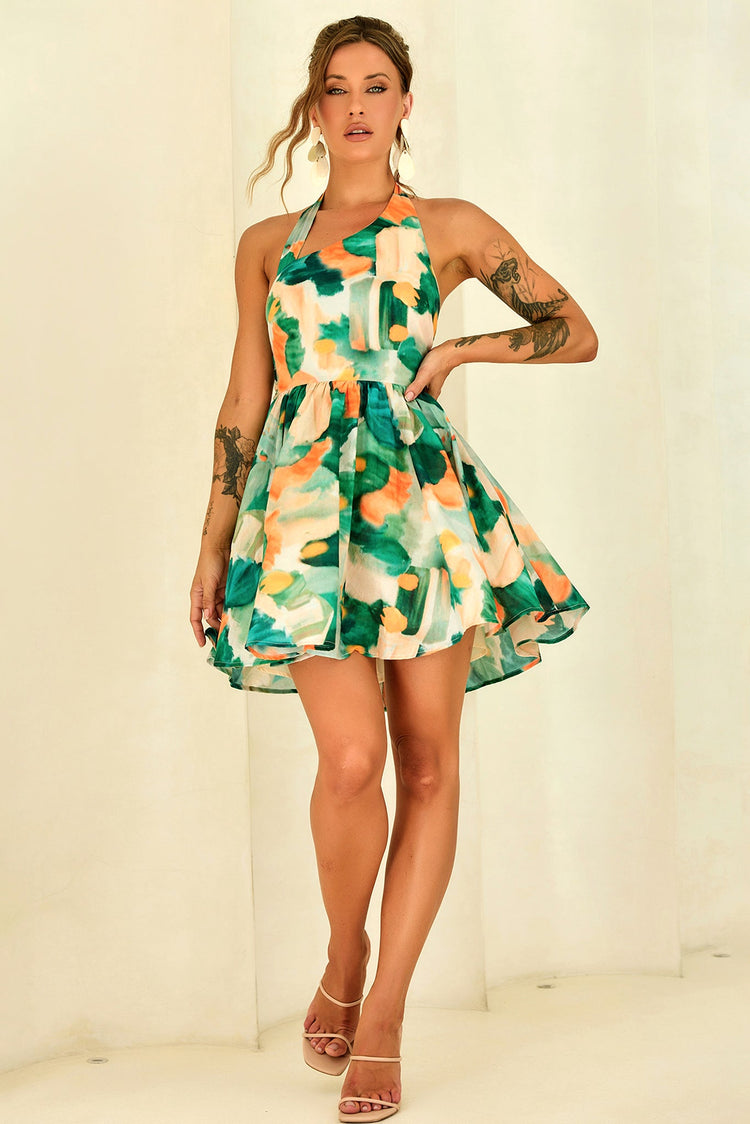Eden Bloom Halter Woven Mini Dress - Green Multi for women