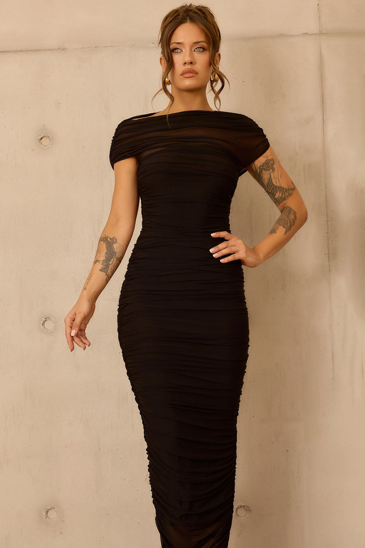Elysian Mesh Midi Dress - Black for women