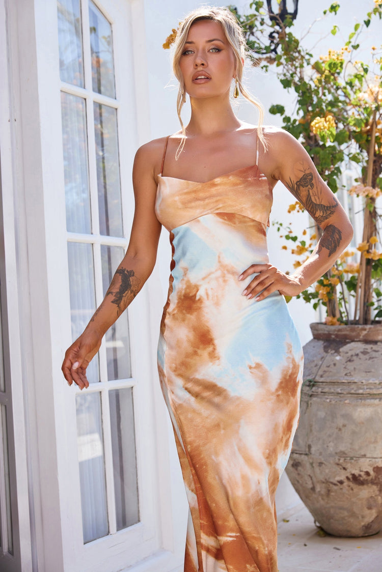 Etta Midi Dress - Orange Blue for women