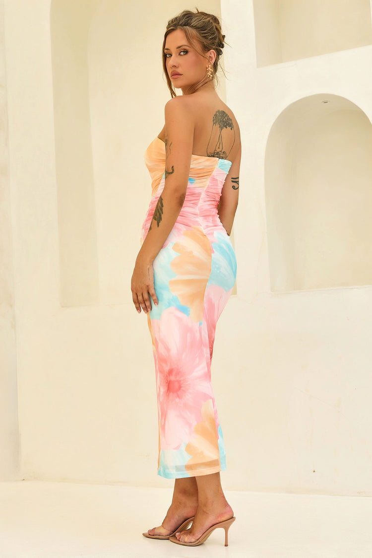 Euphoria Hour Mesh Midi Dress - Pink Blue for women