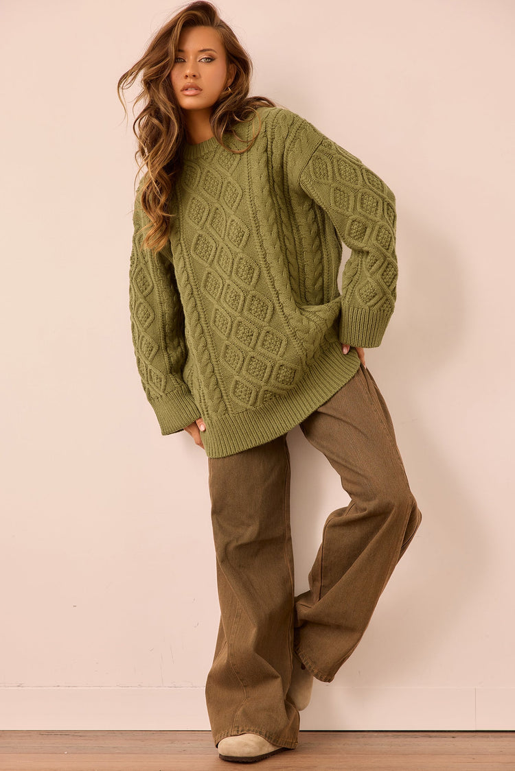 Falling Forward Knit Sweater - Olive for women