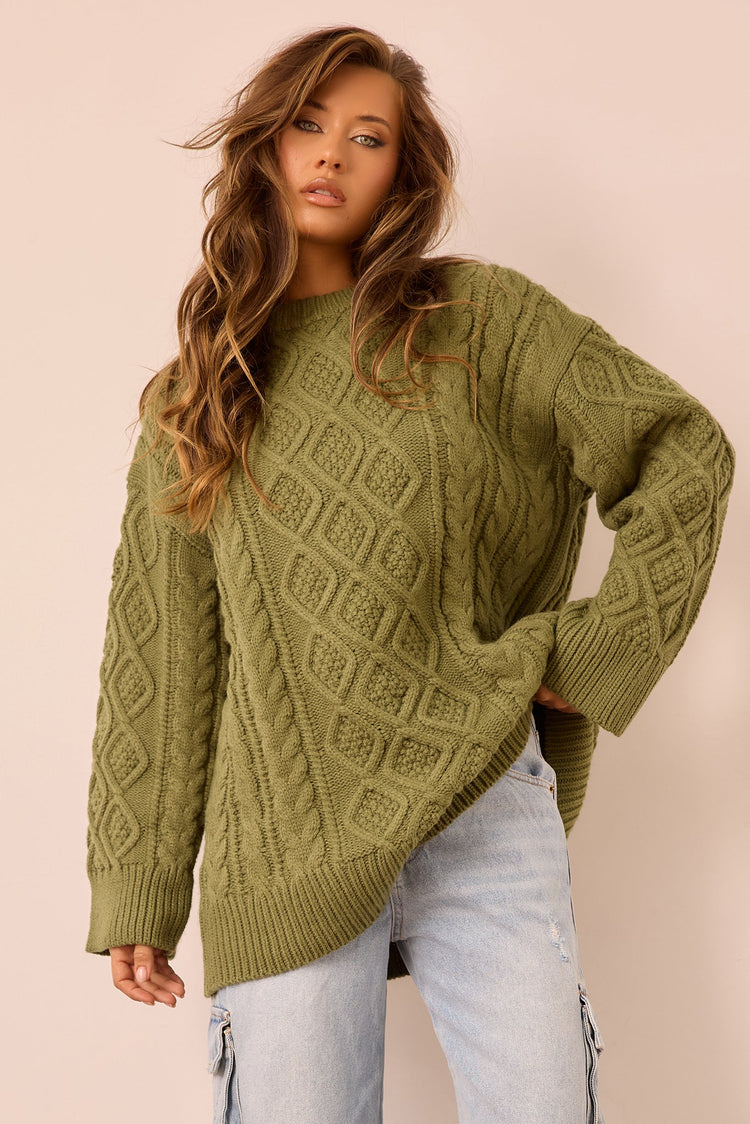 Falling Forward Knit Sweater - Olive for women