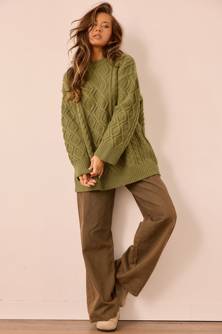 Falling Forward Knit Sweater - Olive for women