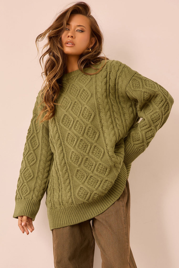 Falling Forward Knit Sweater - Olive for women