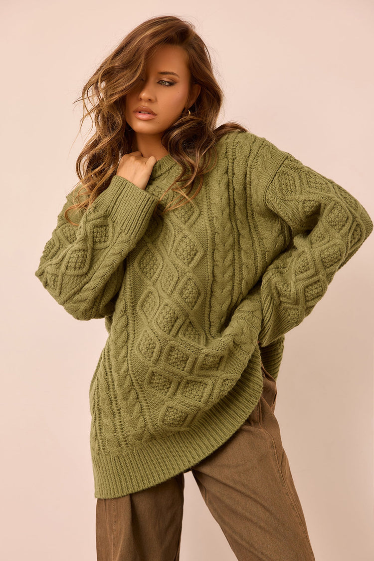 Falling Forward Knit Sweater - Olive for women