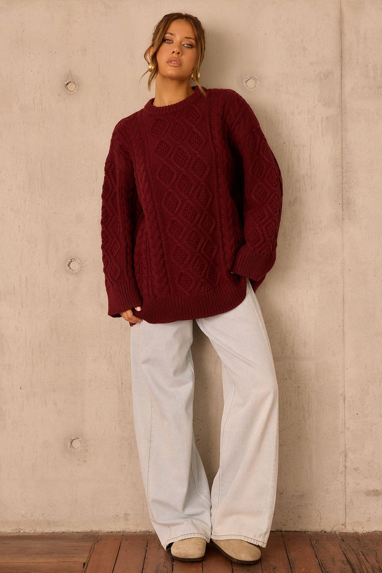 Falling Forward Knit Sweater - Wine for women