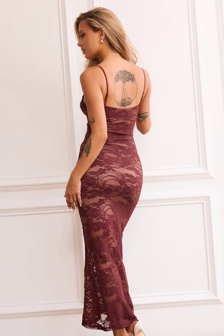 Feel It Still Lace Midi Dress - Wine for women