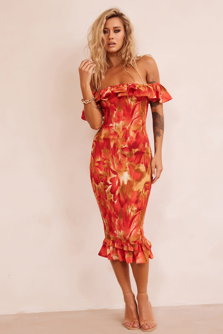 Fireball Midi Dress - Red Multi for women