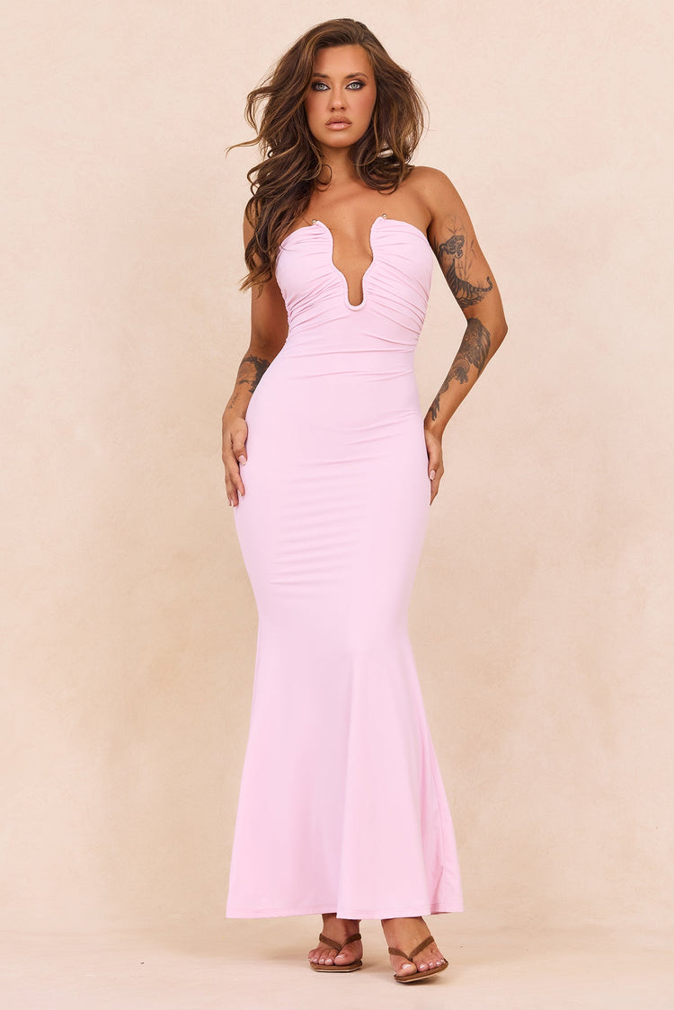 Flirty Whispers Slinky Jersey Maxi Dress - Blush for women
