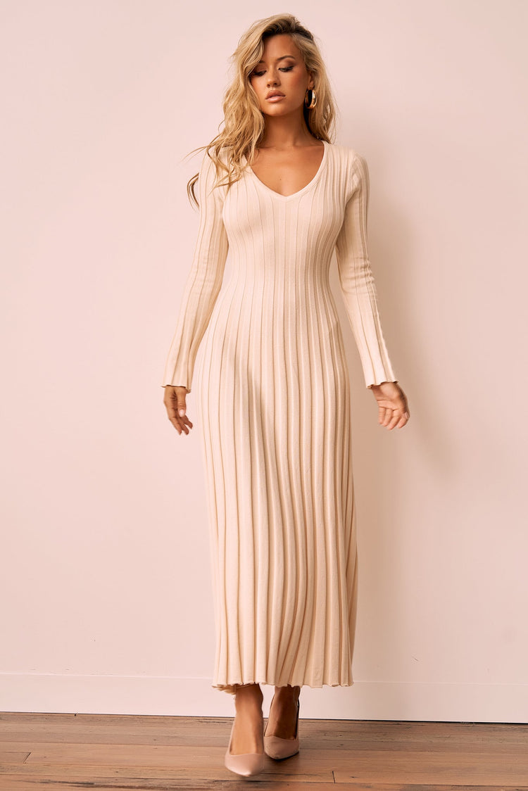 Flutter By Me Knit Maxi Dress - Beige for women