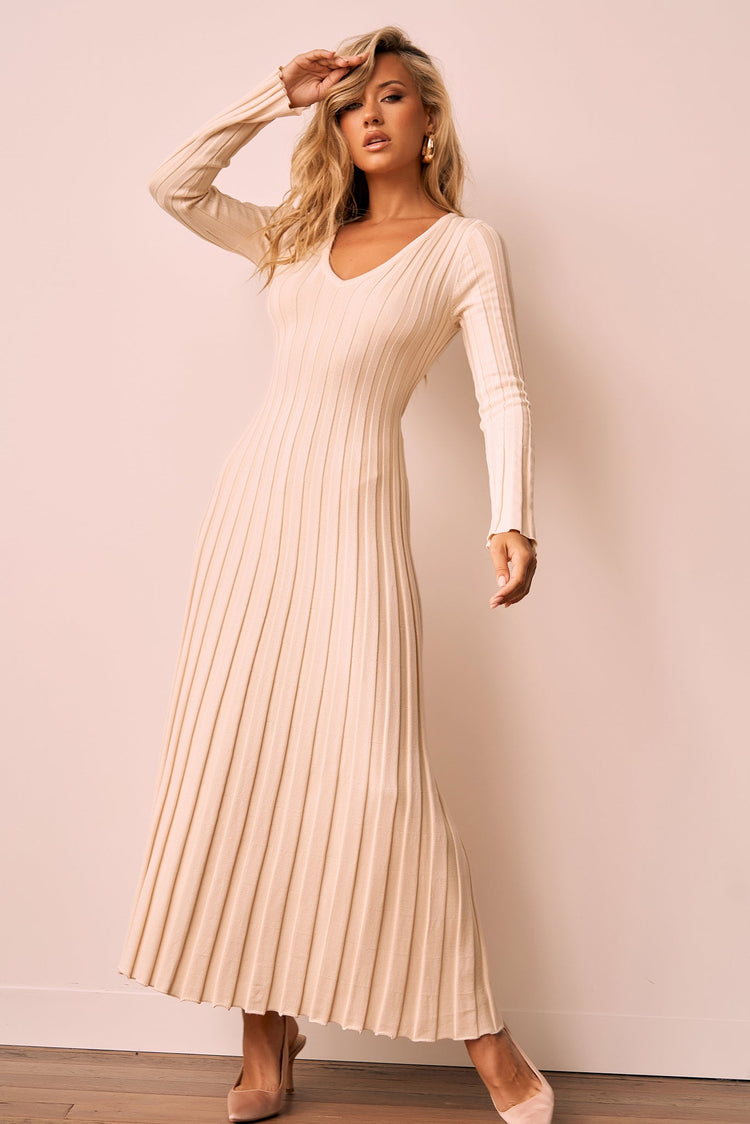 Flutter By Me Knit Maxi Dress - Beige for women