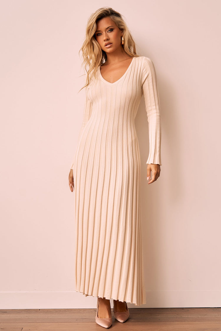 Flutter By Me Knit Maxi Dress - Beige for women