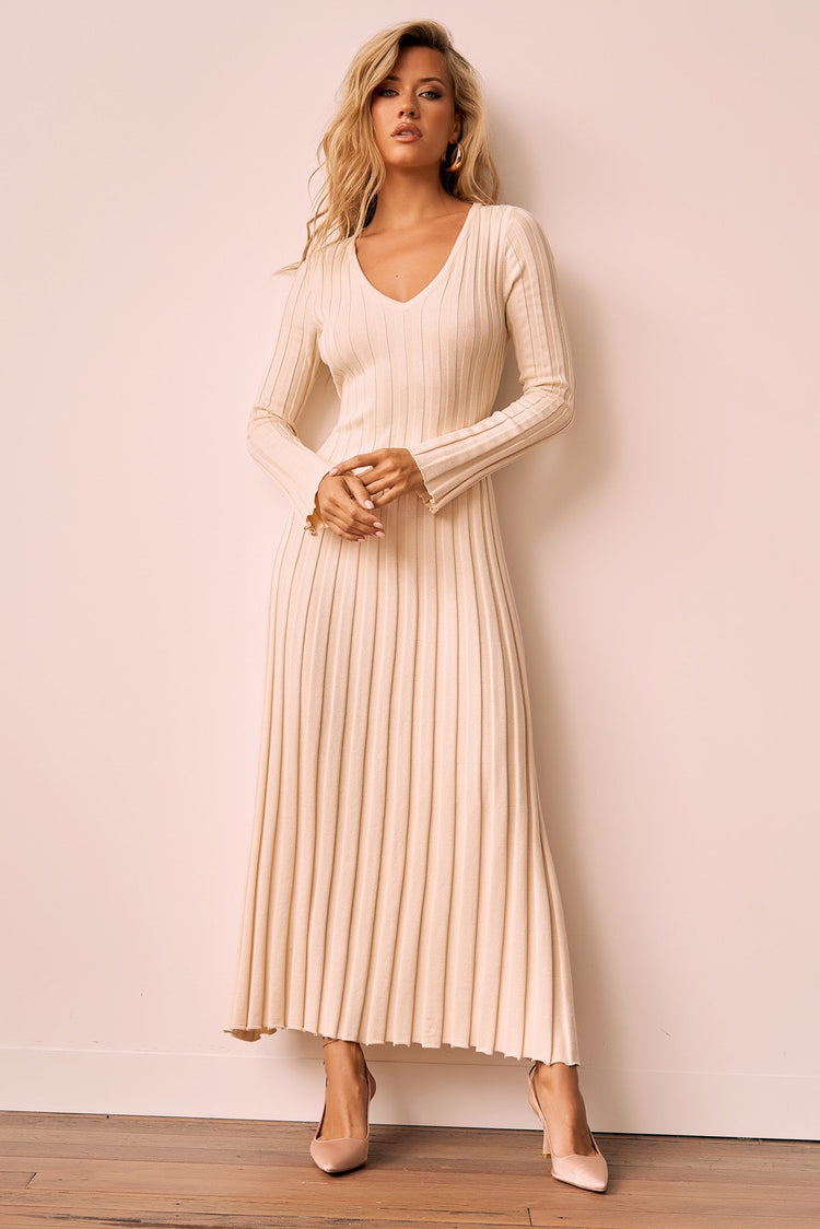 Flutter By Me Knit Maxi Dress - Beige for women