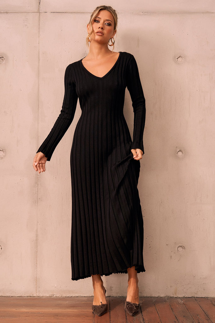 Flutter By Me Knit Maxi Dress - Black for women