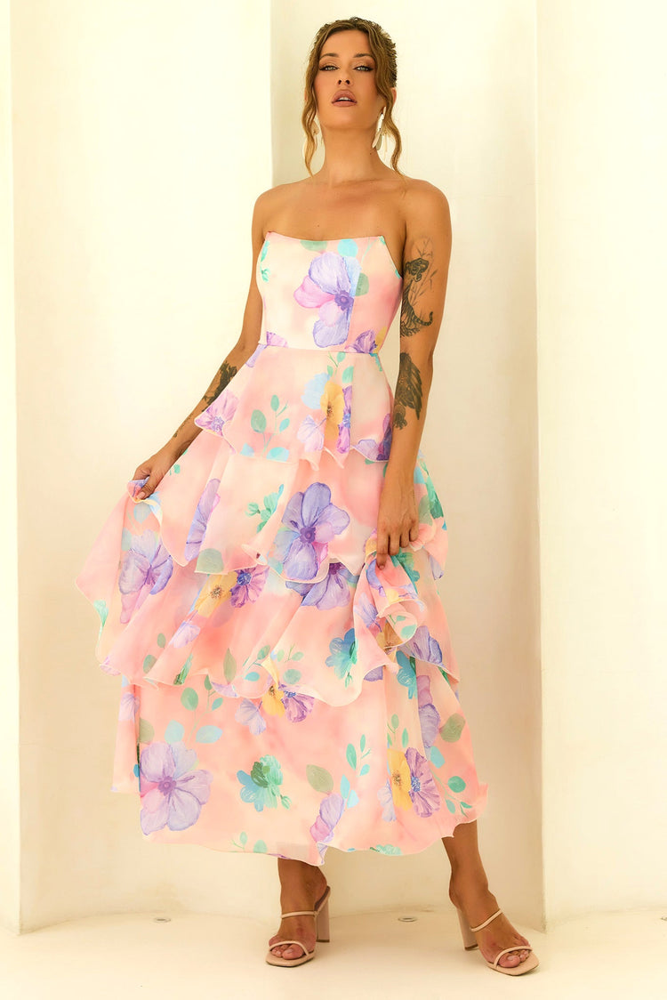 Free Daydream Chiffon Maxi Dress - Peach Multi for women