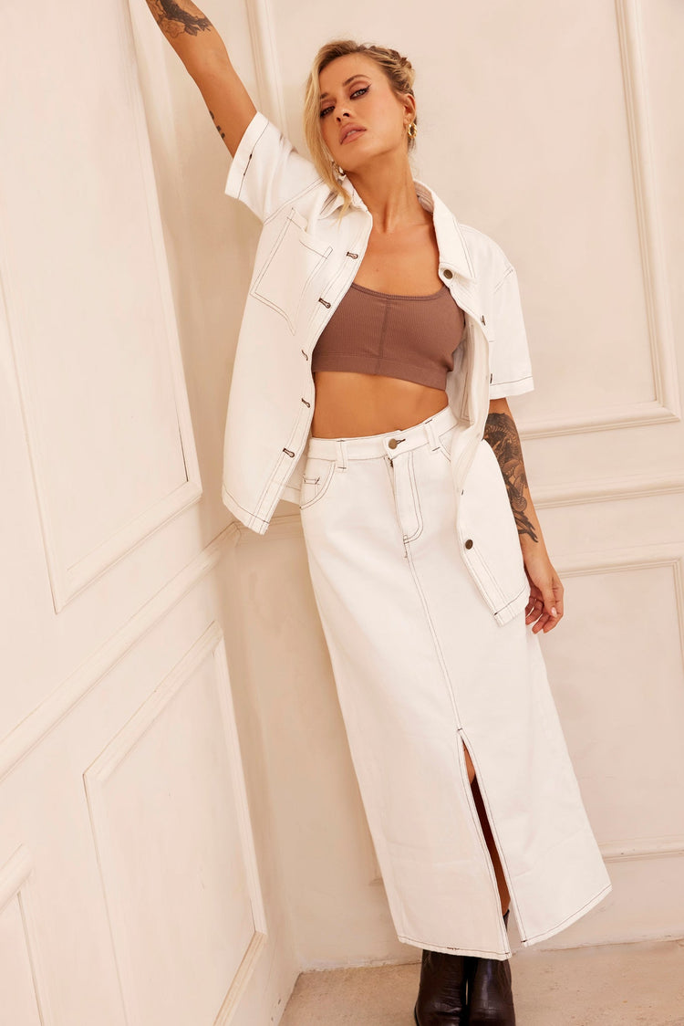 Future Face Denim Midi Skirt - White for women