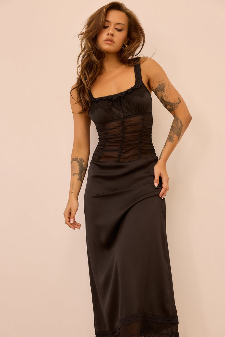 Glass Horizon Satin Midi Dress - Black for women